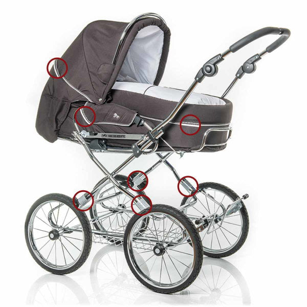  HESBA Condor Coupe Kinderwagen Außen 647 Innen 250 Teilleder Räder Schwarz 30 Cm Ledergriff Hellb