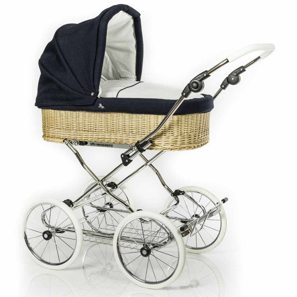  HESBA ClassicKorb Kinderwagen Außen 501 Innen 130 Räder Weiß 30 Cm, Ledergriff Weiß