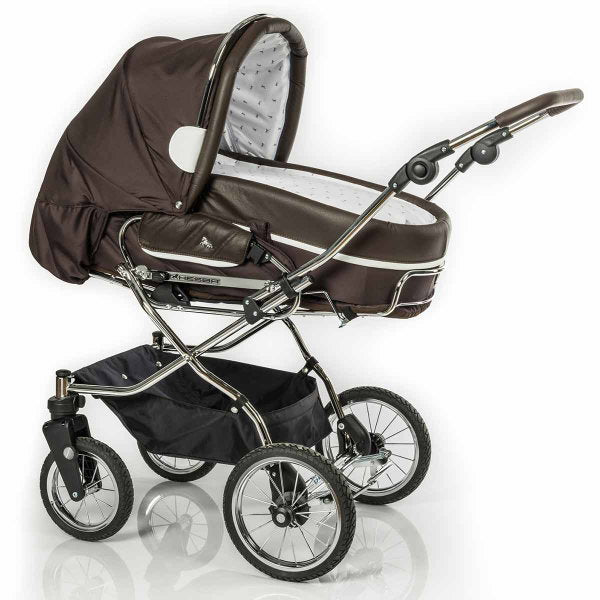  HESBA Condor Coupe Kinderwagen Außen 888 Innen 700 Teilleder Schwenkbare Vorderräder, Ledergriff Dunkelbraun