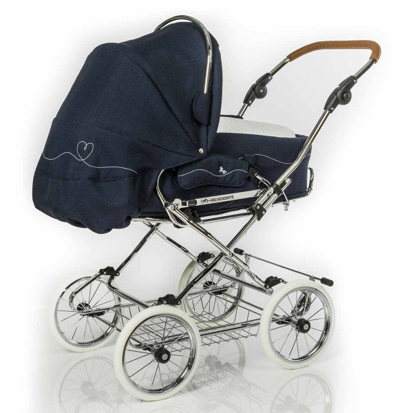  HESBA Condor Coupe Kinderwagen Außen 503 Innen 173 Räder Weiß 25 Cm, Ledergriff Hellbraun
