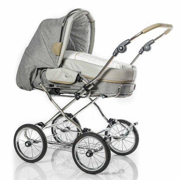  HESBA Condor Coupe Kinderwagen Außen 793 Innen 200 Teilleder Räder Schwarz 25 Cm, Ledergriff Greige