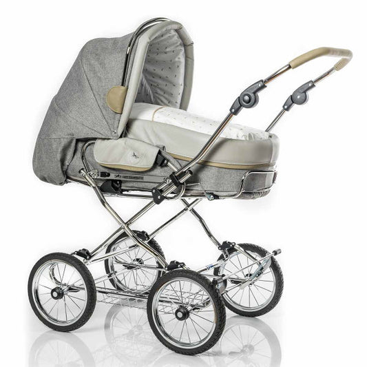  HESBA Condor Coupe Kinderwagen Außen 793 Innen 200 Teilleder Räder Schwarz 25 Cm, Ledergriff Greige