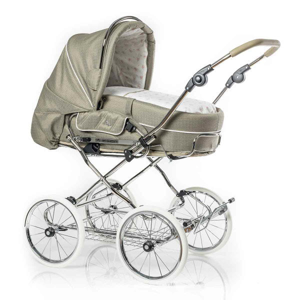  HESBA Condor Coupe Kinderwagen Außen 274 Innen 232 Räder Weiß 30 Cm, Ledergriff Greige