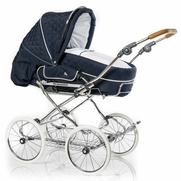  HESBA Condor Coupe Kinderwagen Außen 596 Innen 134 Schwenkbare Vorderrädern Schwarz, Ledergriff Hellbraun