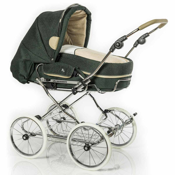 HESBA Condor Coupe Kinderwagen Außen 682 Innen 230 Teilleder Räder Weiß 30 Cm, Ledergriff Greige