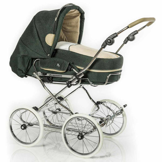  HESBA Condor Coupe Kinderwagen Außen 682 Innen 230 Teilleder Räder Weiß 30 Cm, Ledergriff Greige