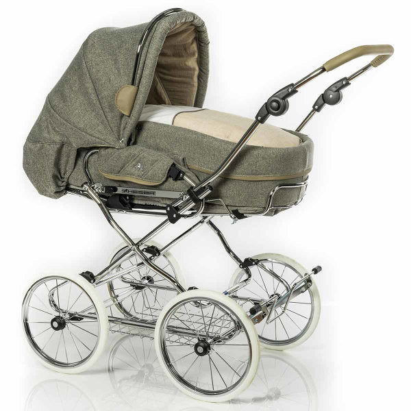  HESBA Condor Coupe Kinderwagen Außen 728 Innen 230 Teilleder Räder Weiß 30 Cm, Ledergriff Greige