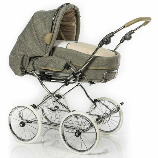  HESBA Condor Coupe Kinderwagen Außen 728 Innen 230 Teilleder Räder Weiß 30 Cm, Ledergriff Greige