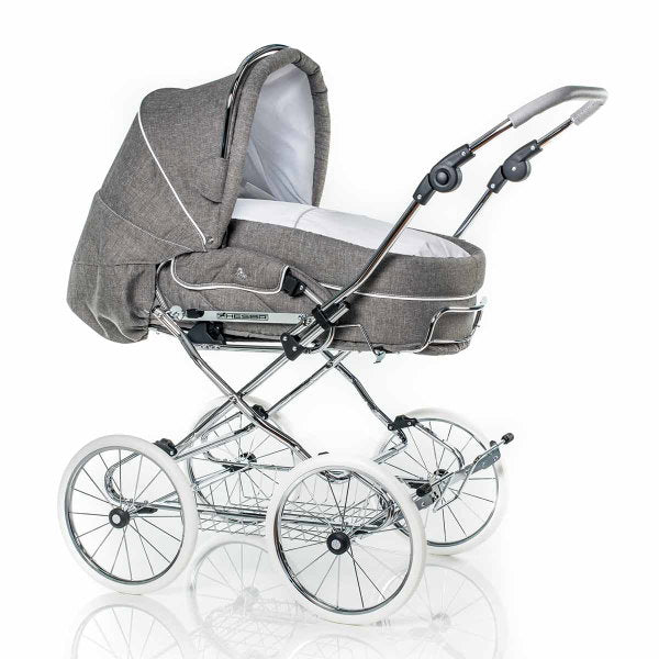  HESBA Condor Coupe Kinderwagen Außen 767 Innen 109 Räder Weiß 30 Cm, Ledergriff Grau