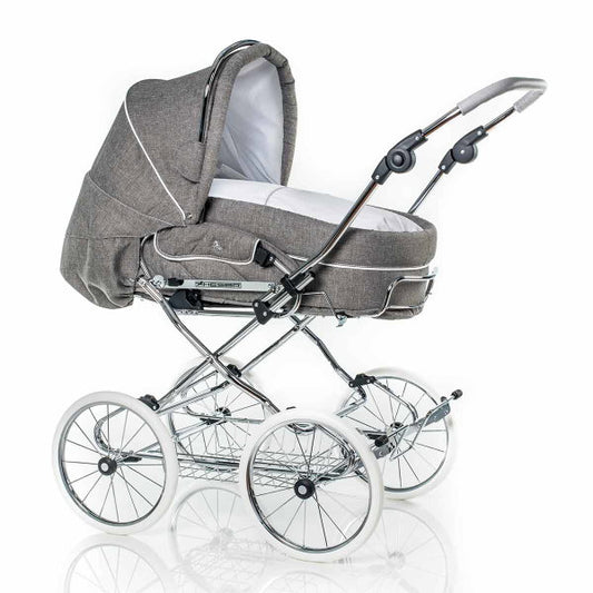  HESBA Condor Coupe Kinderwagen Außen 767 Innen 109 Räder Weiß 30 Cm, Ledergriff Grau