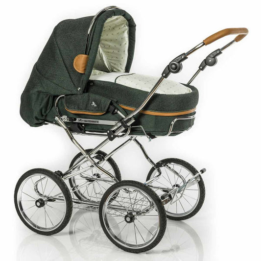  HESBA Condor Coupe Kinderwagen Außen 684 Innen 250 Teilleder Räder Schwarz 30 Cm, Ledergriff Hellbraun