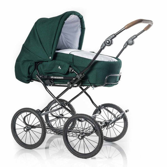  HESBA Condor Light Kinderwagen Außen 640 Innen 117 Black Edition - Räder Schwarz 30 Cm, Ledergriff Braun