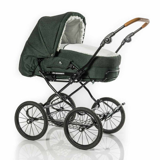  HESBA Condor Light Kinderwagen Außen 685 Innen 130 Black Edition - Räder Schwarz 30 Cm, Ledergriff Hellbraun
