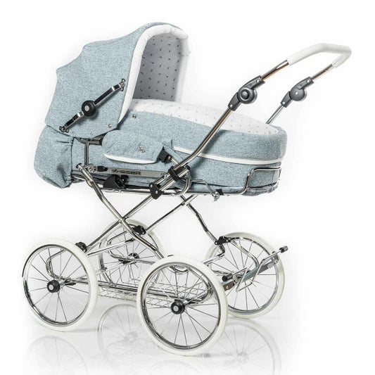  HESBA Corrado Kinderwagen Außen 541 Innen 700 Teilleder Räder Weiß 30 Cm, Ledergriff Weiß