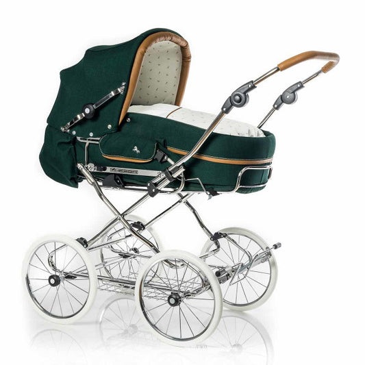  HESBA Corrado Kinderwagen Außen 647 Innen 250 Teilleder Räder Weiß 30 Cm, Ledergriff Hellbraun