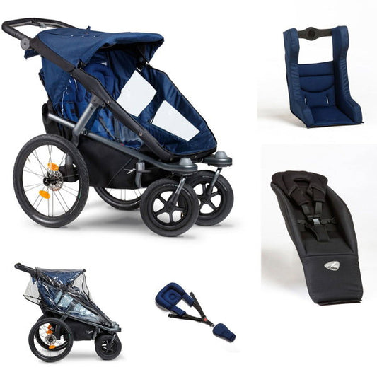  Tfk Velo 2 Fahrradanhänger Marine-schwarz Bundle Mit Deichsel & Zubehör